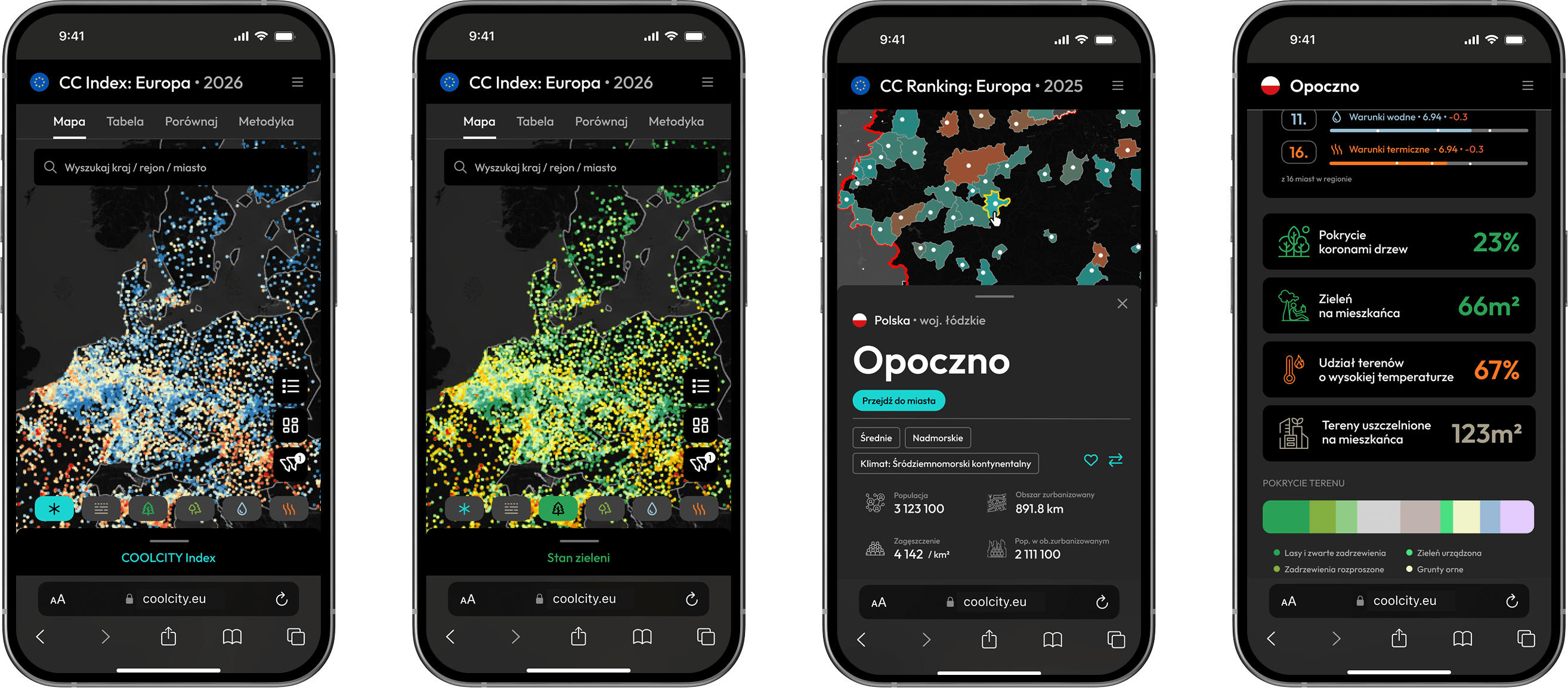 Responsive COOLCITY mobile interface screens