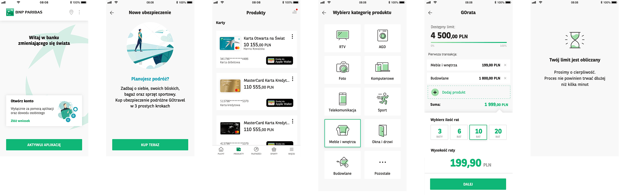 BNP Paribas Grow / Products product interfaces