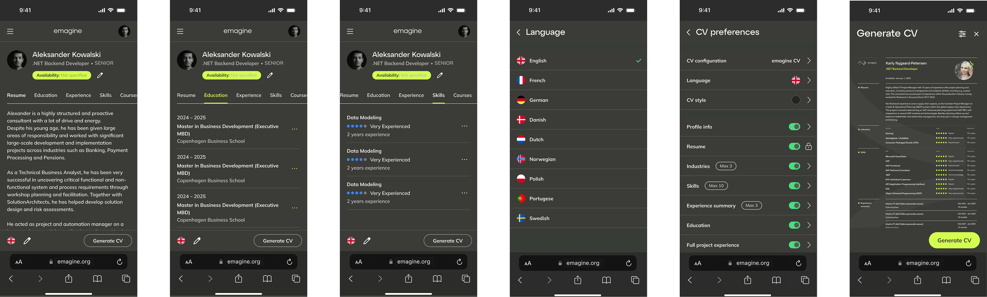 emagine mobile CV builder