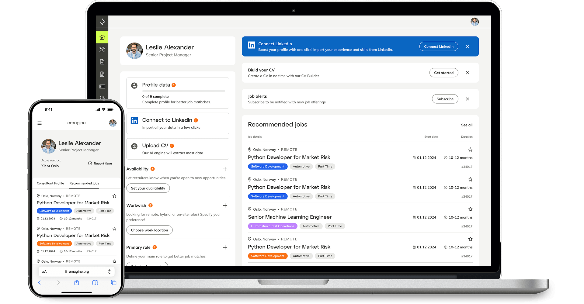 emagine Consultant portal screens
