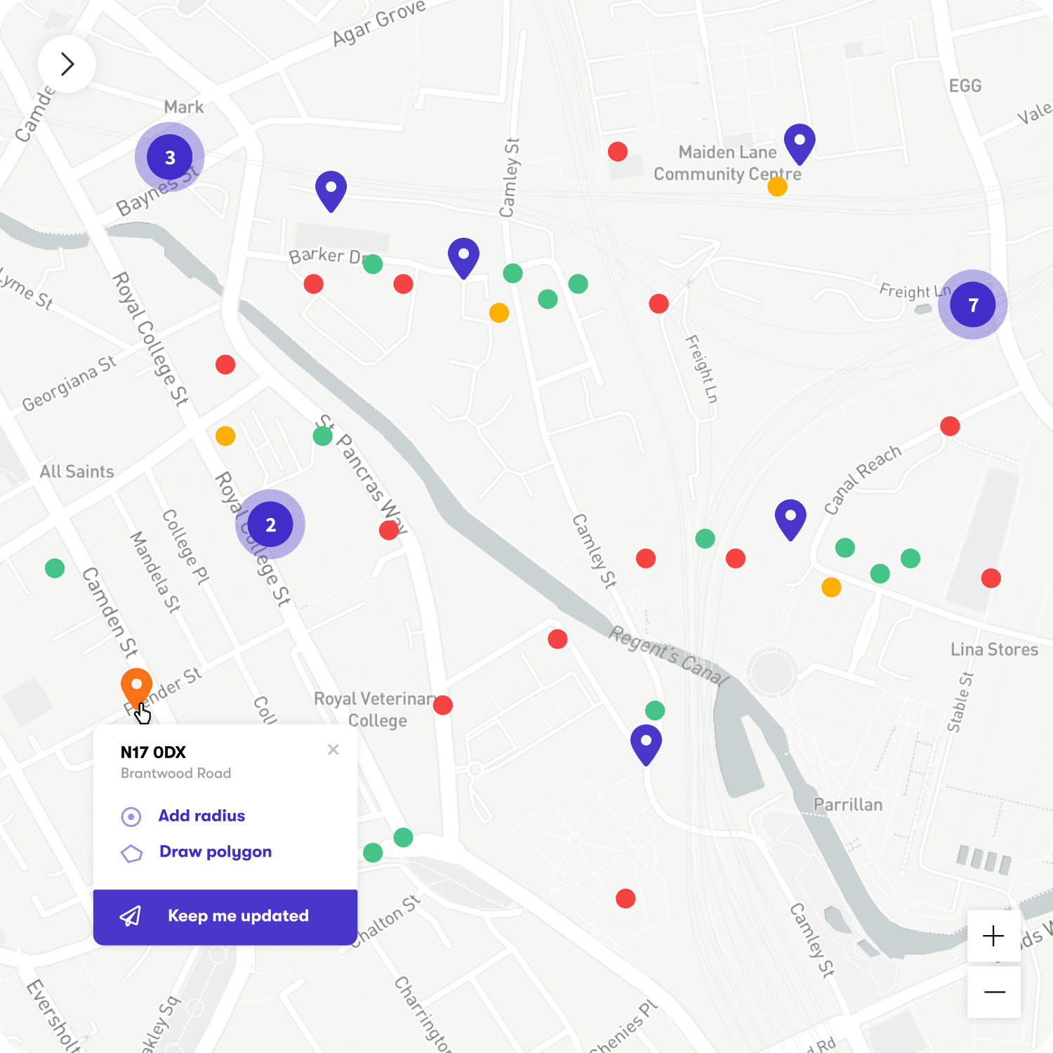 Map interface for browsing nearby planning applications